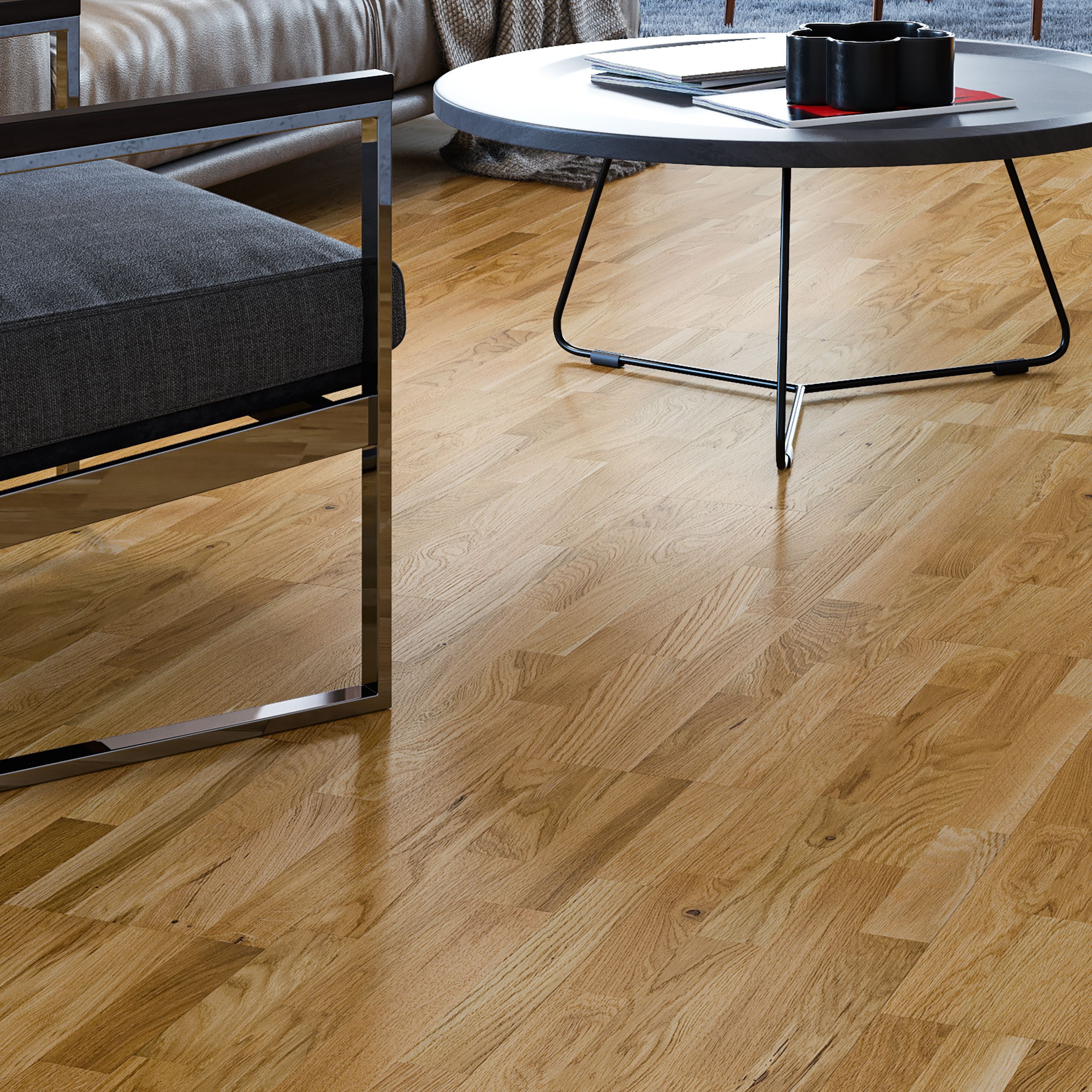 B&Q Oak effect Wood 4 strip top layer flooring 2.03 m² Pack